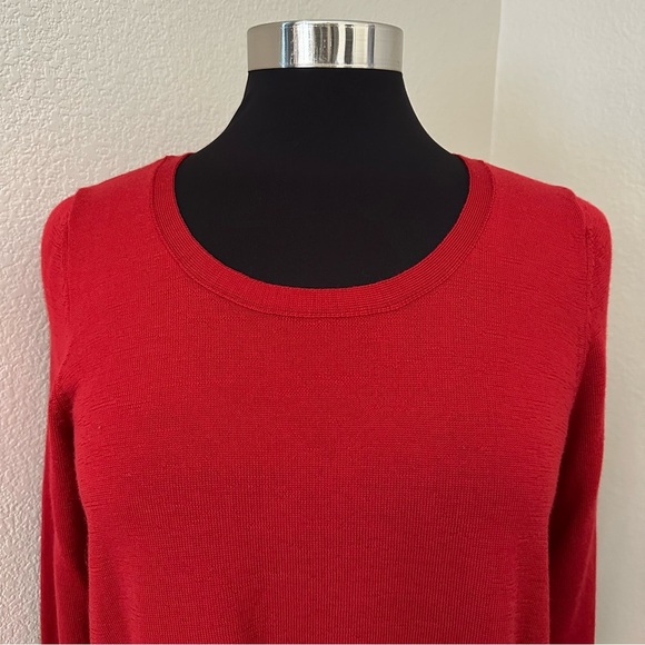 Eileen Fisher Merino Wool Vibrant Red Bell Hem Knit Tunic Sweater Size L/P - Picture 3 of 12